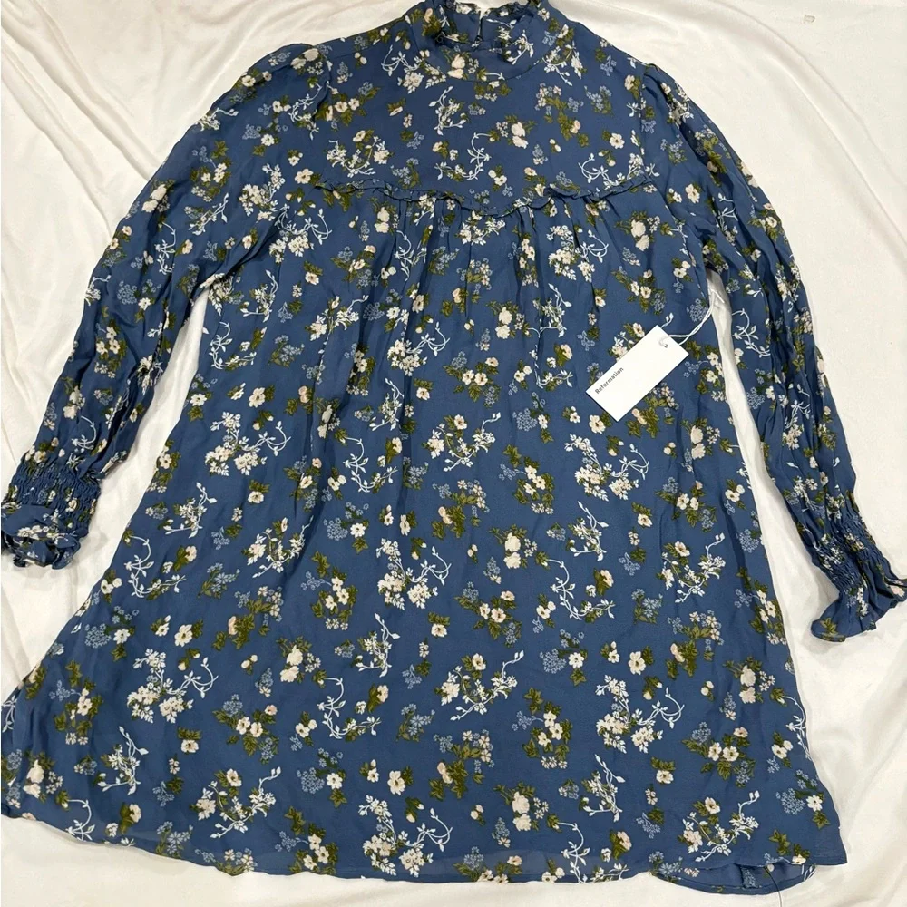 Reformation Blue Floral Long Sleeve Dress - Picture 4 of 6
